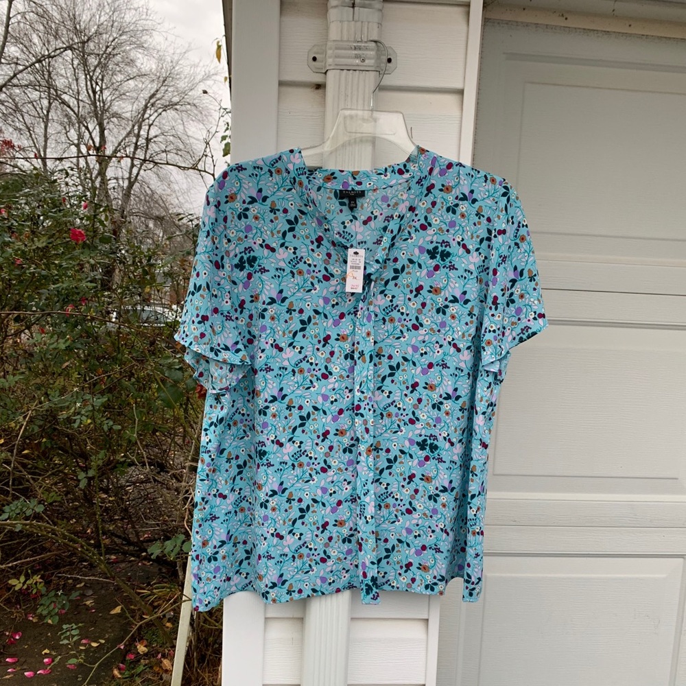 NWT Talbots Blue Multicolored FloraL Tie Neck